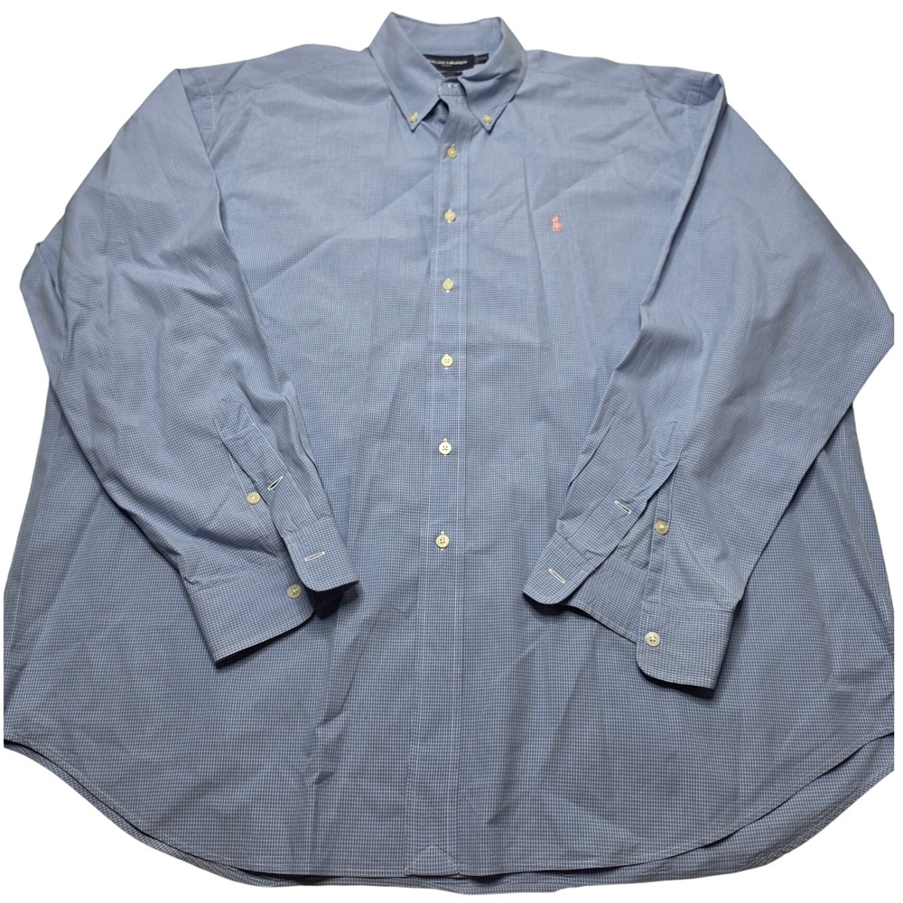 Ralph Lauren Golf Tilden Shirt Mens XXL Blue Micro Check Cotton Button Down